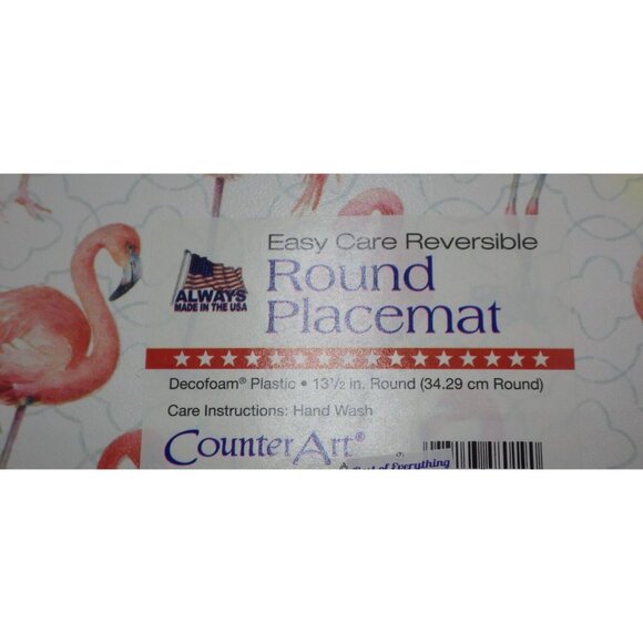 2 Reversible Flamingo Placemats Signed Lisa Audit Counter Art Round USA - Picture 7 of 7